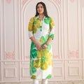 Juniper Green Floral Printed Viscose Kurta With Button Closure