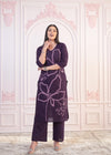 Juniper Purple Floral Embroidered Cotton Kurta With Palazzo