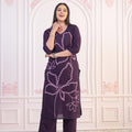 Juniper Purple Floral Embroidered Cotton Kurta With Palazzo