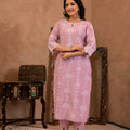 Juniper Lavender Embroidered Cotton Kurta With Palazzo & Cotton Sleeves