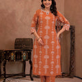 Juniper Rust Embroidered Cotton Kurta With Palazzo & Lace Details