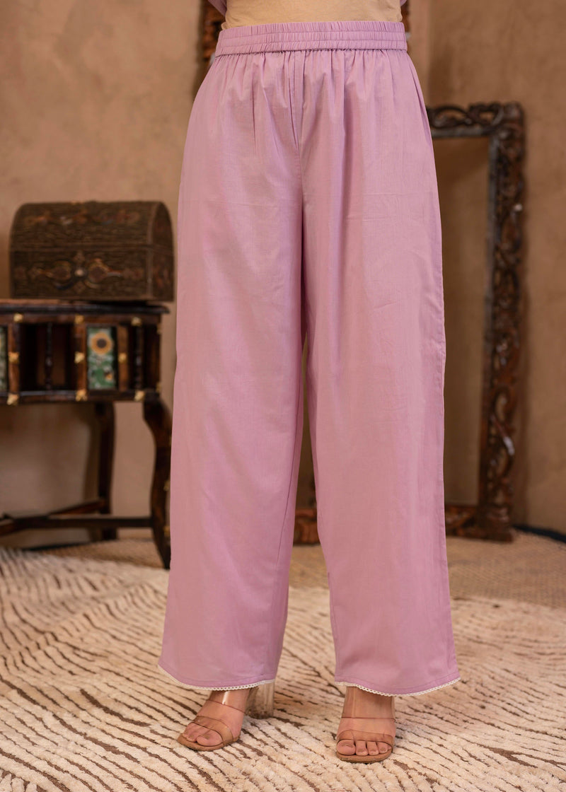 Juniper Lavender Embroidered Cotton Kurta With Palazzo