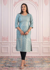 Juniper Mint Printed Viscose Straight Fit Kurta