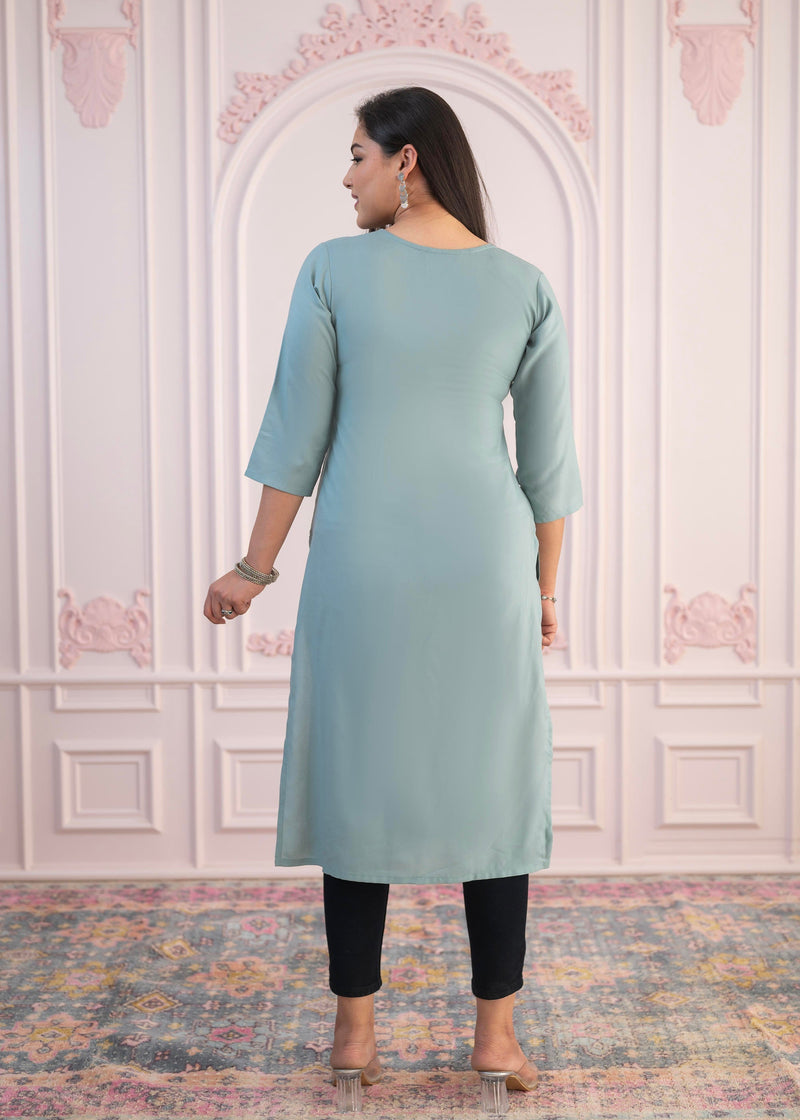 Juniper Mint Printed Viscose Straight Fit Kurta