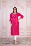 Juniper Fuchsia Printed Viscose Straight Fit Kurta With Round Neck