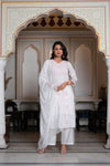 Juniper Off-White Chanderi Kurta With Bead Work & Thread Detailing