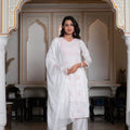 Juniper Off-White Chanderi Kurta With Bead Work & Thread Detailing