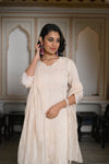 Juniper Peach Chanderi Kurta-Pant & Dupatta Set With Bead & Floral Thread Work