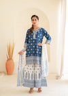 Juniper Indigo Floral Kurta Pant And Dupatta Set With Thread And Sequin Work