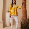 Juniper Mustard Ethnic Motifs Viscose Tunic With Thread Work And Mirror Detailing