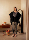 Juniper Black Solid Viscose Kaftan And Pants Co-Ord Set With Mirror And Thread Work