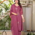 Juniper Mauve Solid Man Made Fiber Kurta Pant Dupatta Set With Beads And Sequence Work