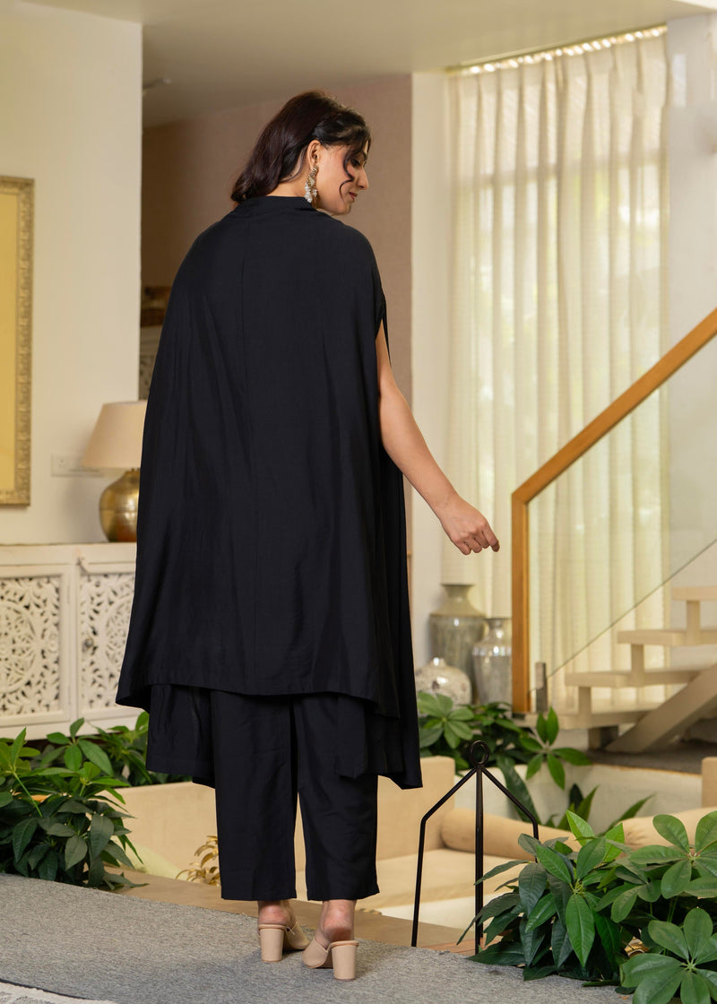 Juniper Black Embroidered Cape Co-Ord Set