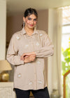 Juniper Ivory Solid Viscose Shirt With Beads And Sequence Work