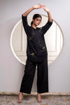 Juniper Black Solid Viscose Shirt With Beads Work