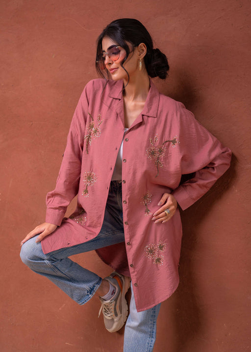 Juniper Viscose Dusty Pink Embellished Shirt With Sequin & Bead Details