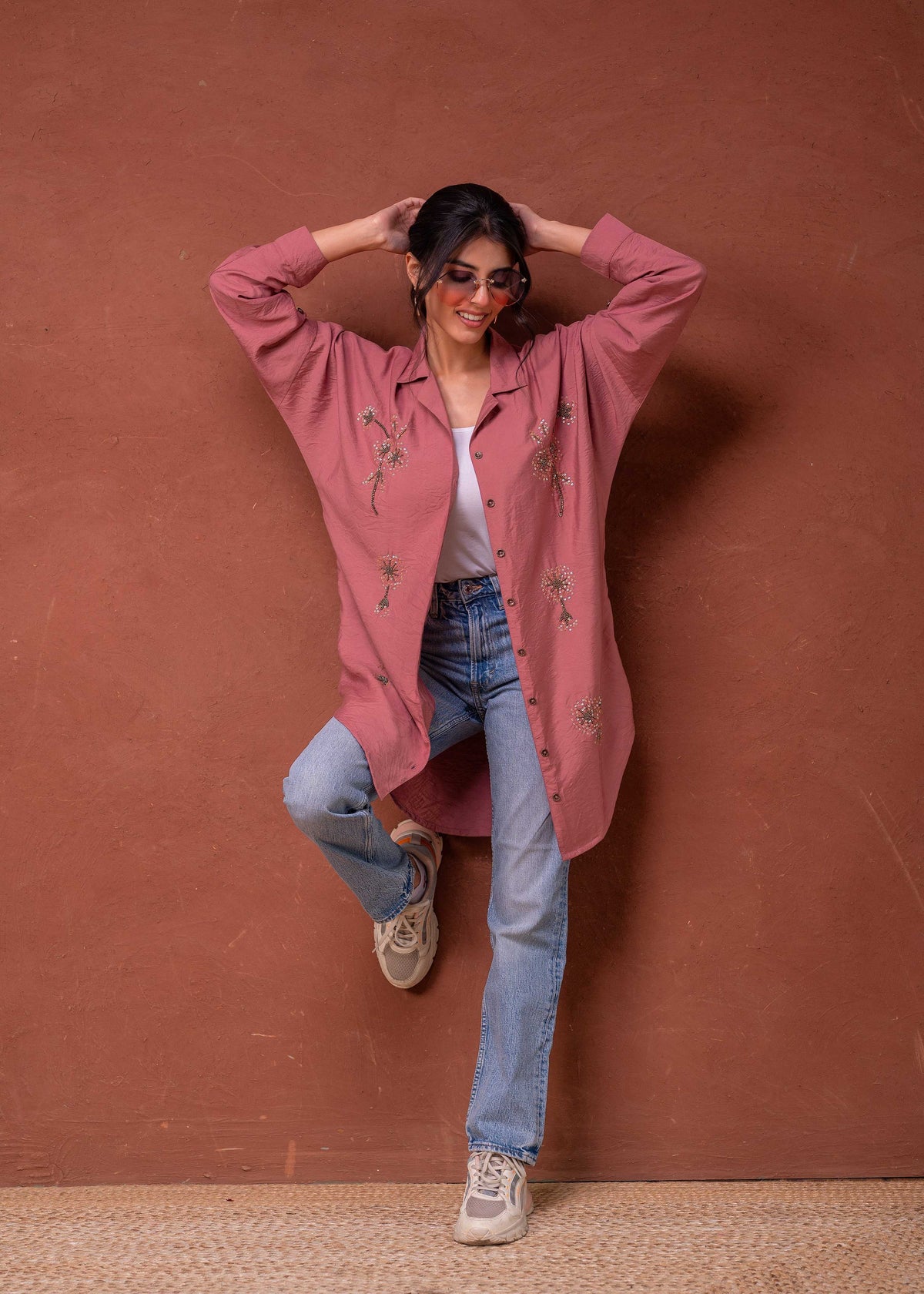 Juniper Viscose Dusty Pink Embellished Shirt With Sequin & Bead Details
