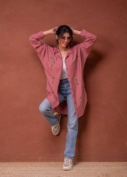 Juniper Viscose Dusty Pink Embellished Shirt With Sequin & Bead Details