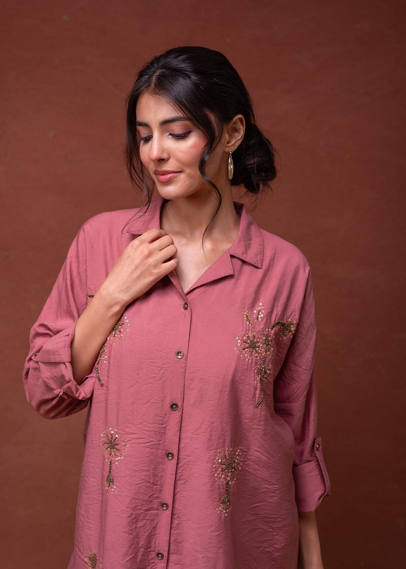 Juniper Viscose Dusty Pink Embellished Shirt With Sequin & Bead Details