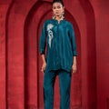 Juniper Teal Embellished Viscose Co-Ord Set With Bead Detailing