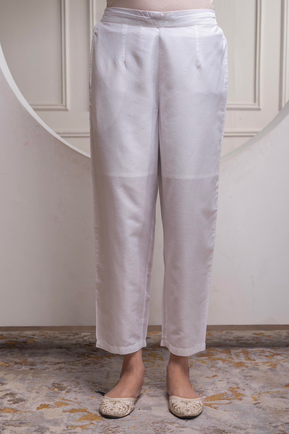 Juniper Viscose Off White Embroidered Shirt, Cami & Pant Co-Ord Set With Zari Work