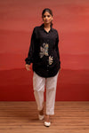 Juniper Black Solid Viscose Shirt With Beads, Sequence, And Thread Work