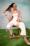 Juniper Pink Embroidered Viscose-Linen Shirt With Zari Work
