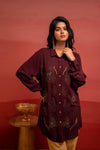 Juniper Coffee Brown Solid Viscose Shirt With Beads And Sequence Work