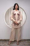 Juniper Viscose Linen Cream Maroon Embellished Shirt And Pant Co-Ord Set With Sequin & Bead Details
