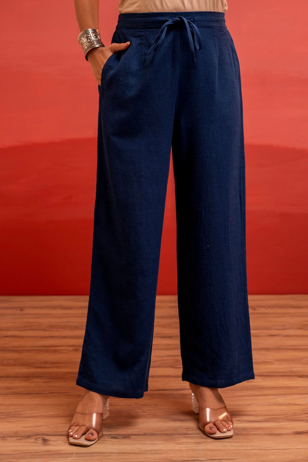 Juniper Viscose Linen Indigo Embroidered Shirt And Pant Co-Ord Set With Thread Work