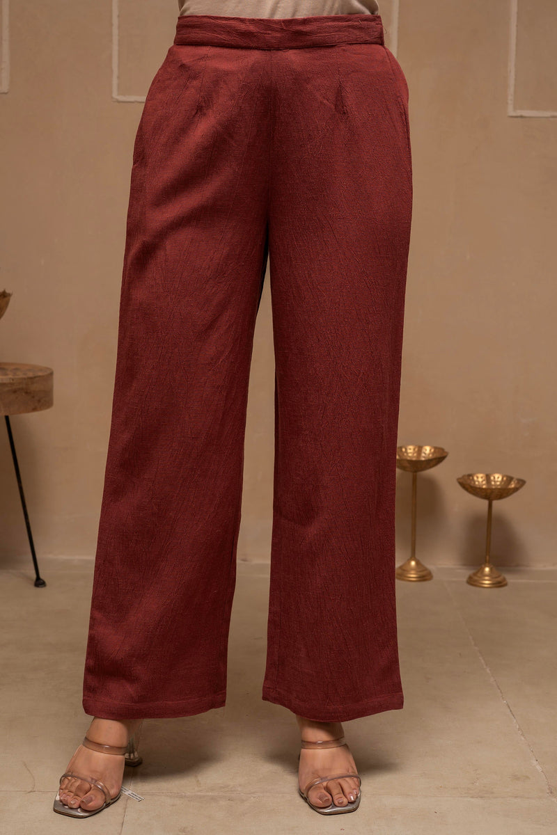 Juniper Brown Embellished Viscose-Linen Co-Ord Set With Sequin Detailing