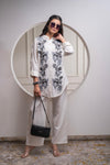 Juniper Viscose Linen Off White Embroidered Shirt And Pant Co-Ord Set With Thread Work