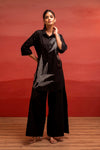 Juniper Black Solid Cotton Shirt And Pants Co-Ord Set With Thread Work