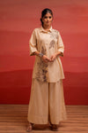 Juniper Beige Solid Cotton Shirt And Pants Co-Ord Set With Thread Work