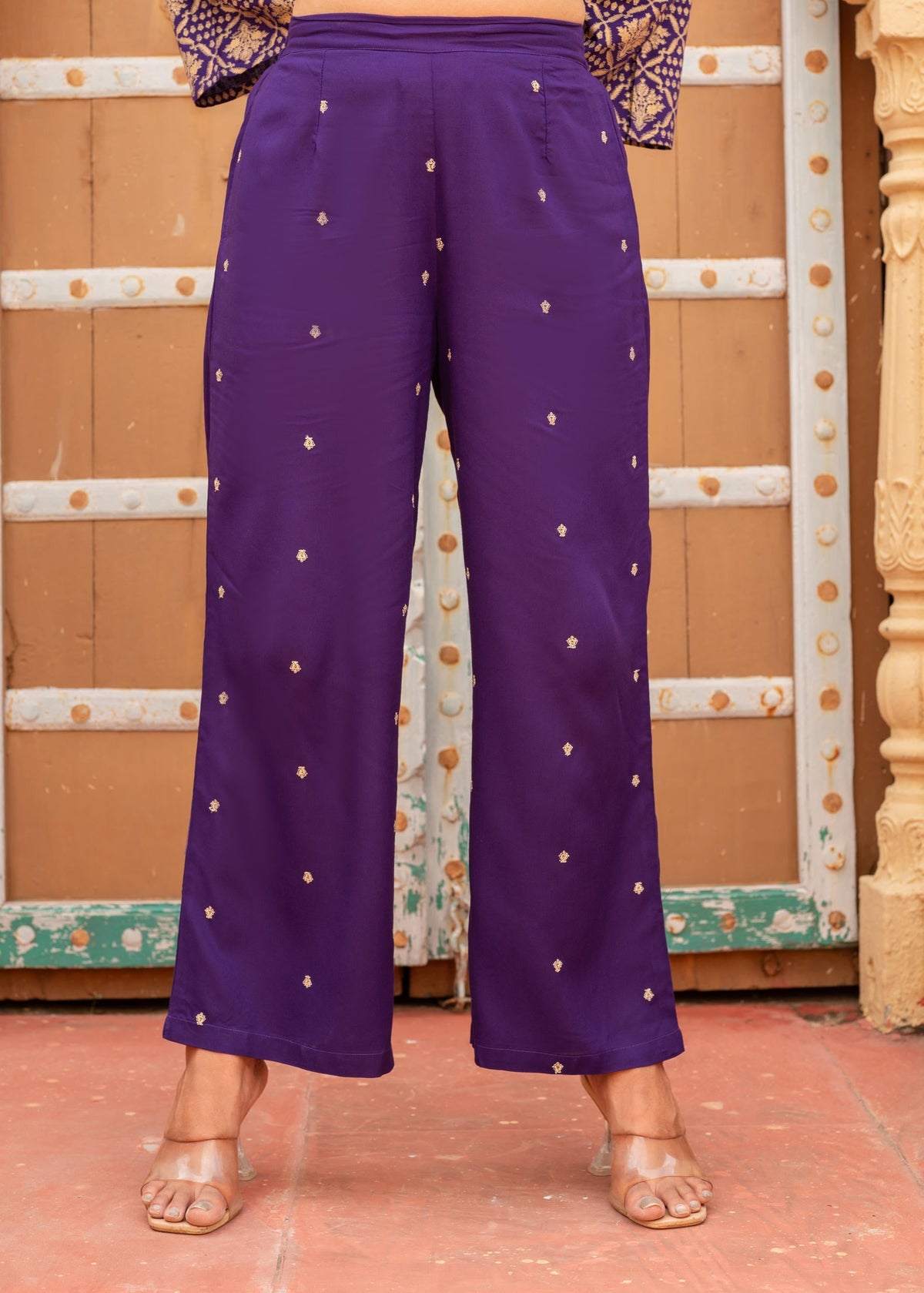 Juniper Purple Gold Geometric Printed Kurta With Pants