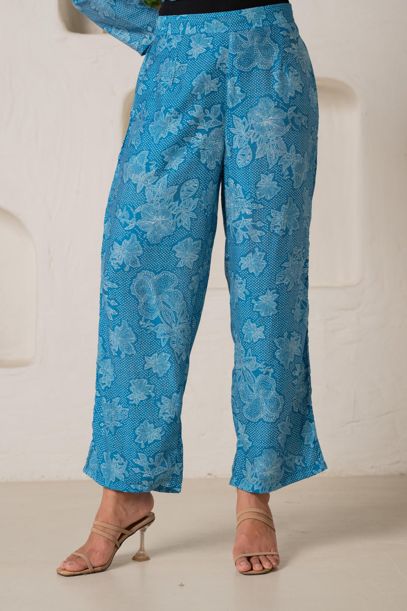 Juniper Blue Floral Embellished A-Line Kurta Pant And Dupatta Set With Beads & Sequence Work