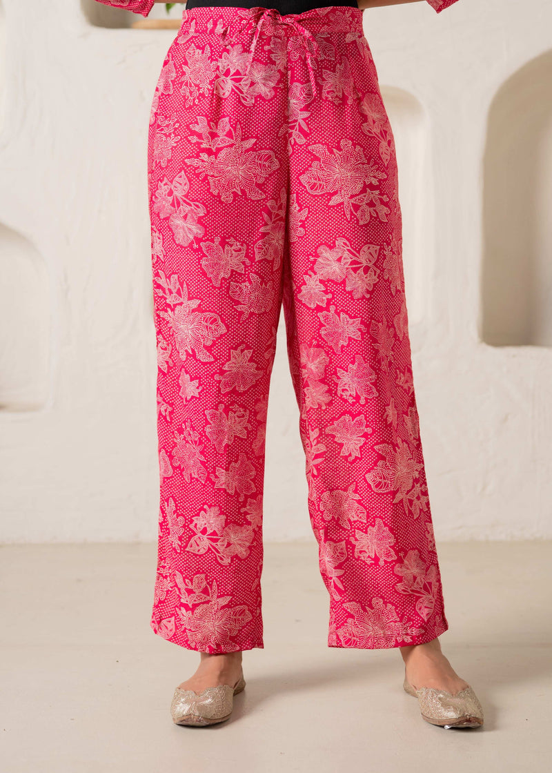 Juniper Fuchsia Floral Embellished A-Line Kurta Pant And Dupatta Set With Beads & Sequence Work