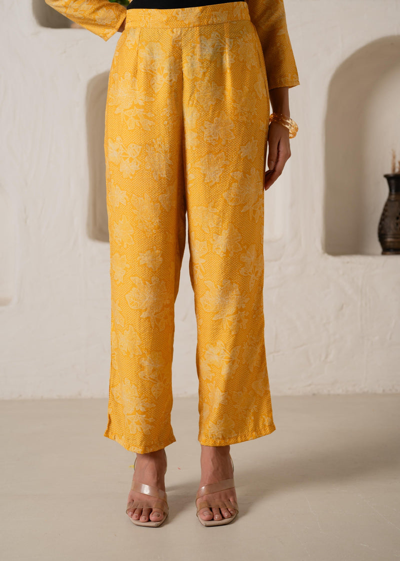 Juniper Mustard Floral Embellished A-Line Kurta Pant And Dupatta Set With Beads & Sequence Work
