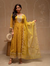 Juniper Yellow Floral Viscose Kurta, Pants And Dupatta Set With Mirror, Thread Work And Sequence