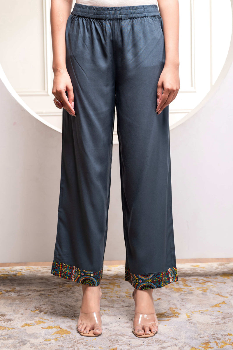 Juniper Grey Floral Viscose Kurta Pant Dupatta Set With Thread Work And Sequence