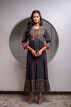 Juniper Viscose Grey Embroidered Long Dress And Shrug Set With Thread, Mirror Work & Beads