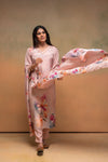 Juniper Peach Man Made Fiber Floral Printed Kurta With Pants & Dupatta Set With Sequence Work