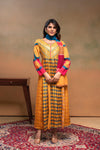 Juniper Man Made Fiber Mustard Embroidered Color Block Kurta Pant Dupatta Set With Mirror & Thread Work