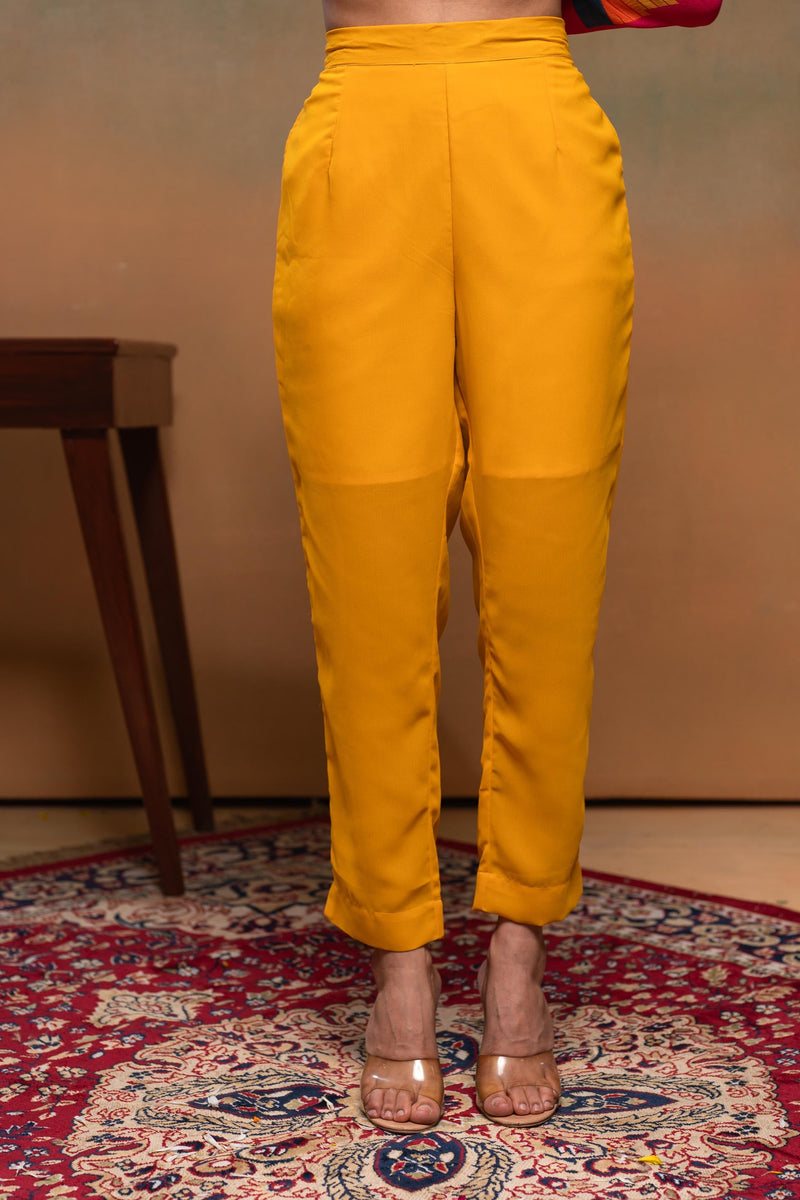 Juniper Man Made Fiber Mustard Embroidered Color Block Kurta Pant Dupatta Set With Mirror & Thread Work