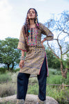 Juniper Polycotton Mustard Embroidered Kurta Pant Set With Mirror, Thread Work & Tassels