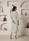Juniper Mint Solid Embroidered Straight Kurta Pant Set With Thread Work