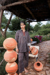 Juniper Black Floral Embroidered Co-Ord Set With Tunic & Printed Pants