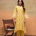Juniper Viscose Yellow Embroidered Kurta Pant Co-Ordset With Thread Work & Lace