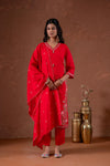 Juniper Red Anarkali Kurta Set With Embroidery And Scallop Hemline
