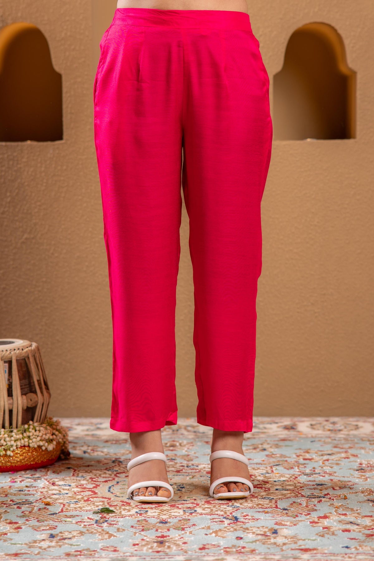 Juniper Fuchsia Floral Embroidered Kurta Set With Scallop Dupatta